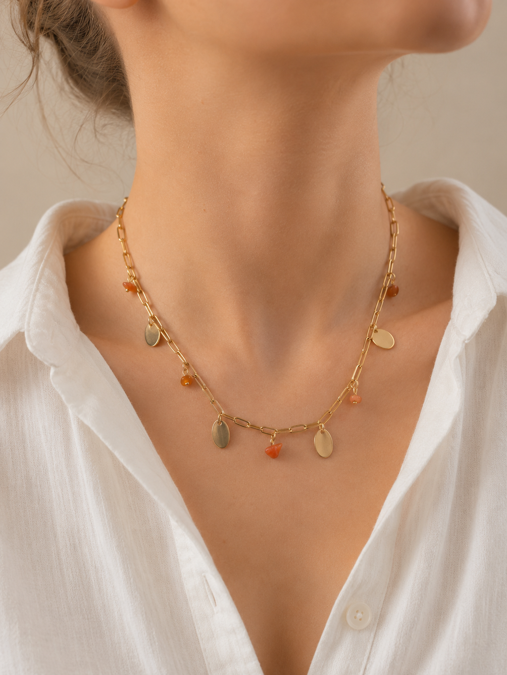 Collier à pétales et perles en Aventurine orange