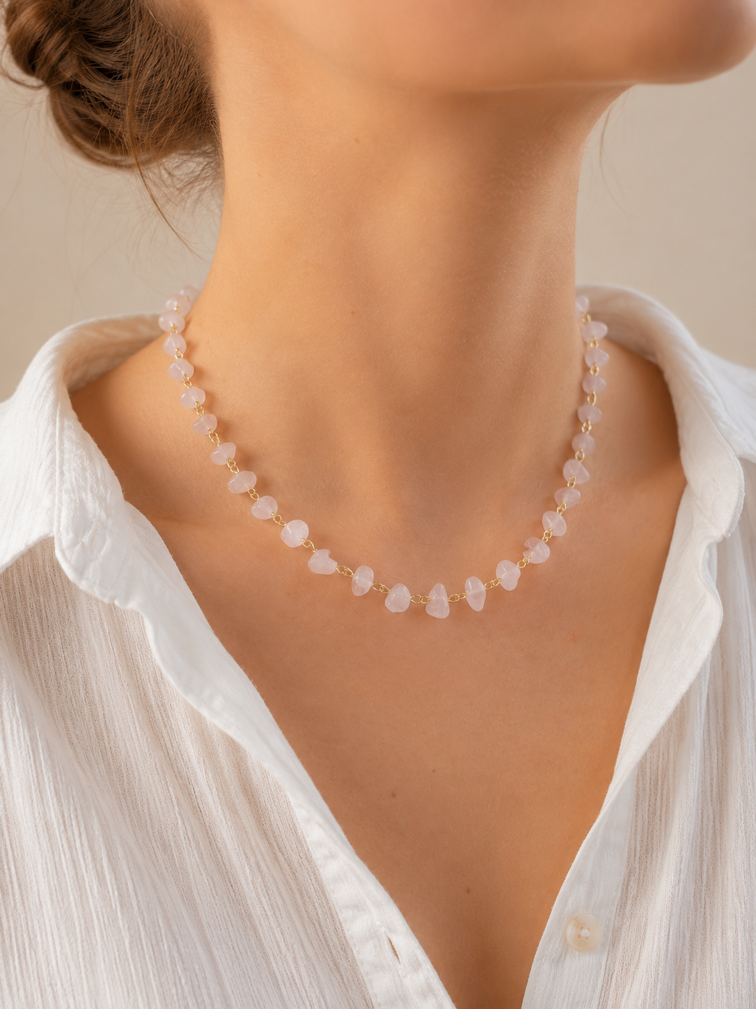 Collier avec perles en Quartz rose