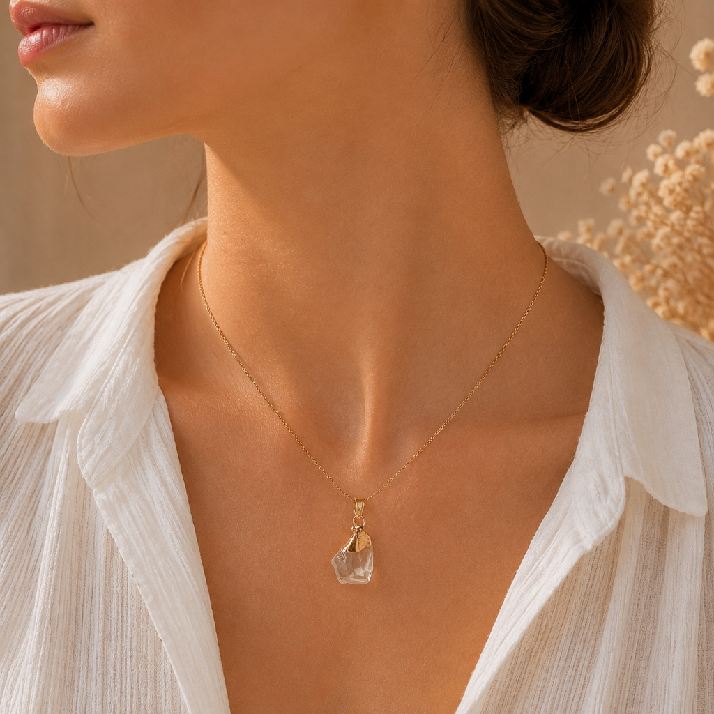Collier pendentif en Quartz rose - Amour Tendresse Réconfort