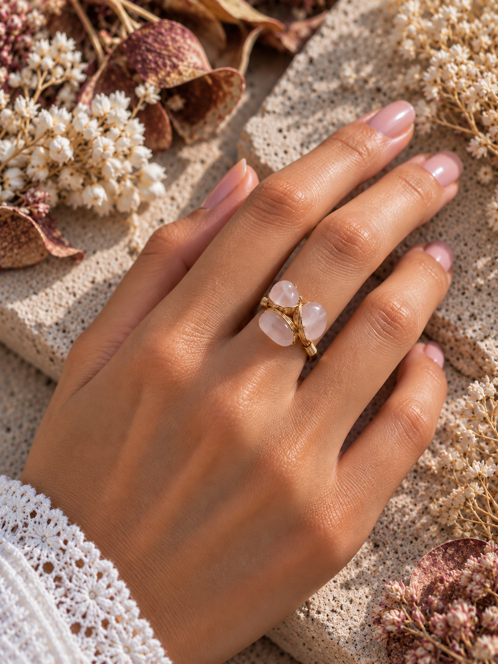 Bague en Quartz Rose - Amour Tendresse Réconfort