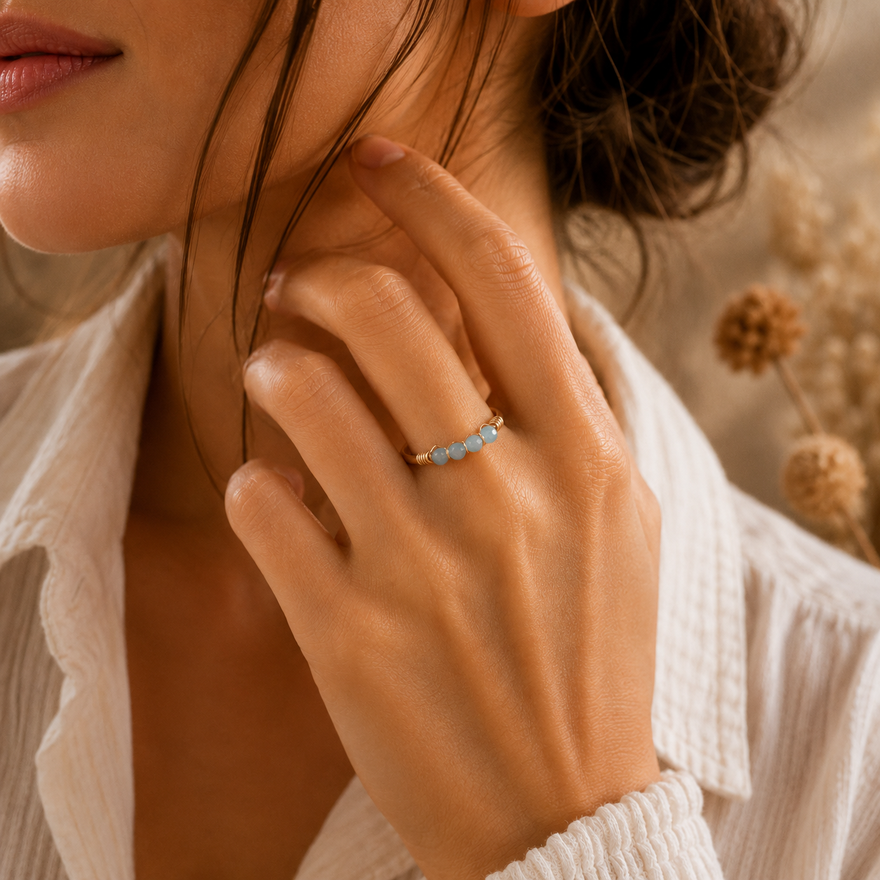 Bague avec perles d'Amazonite - Calme Expression Harmonie