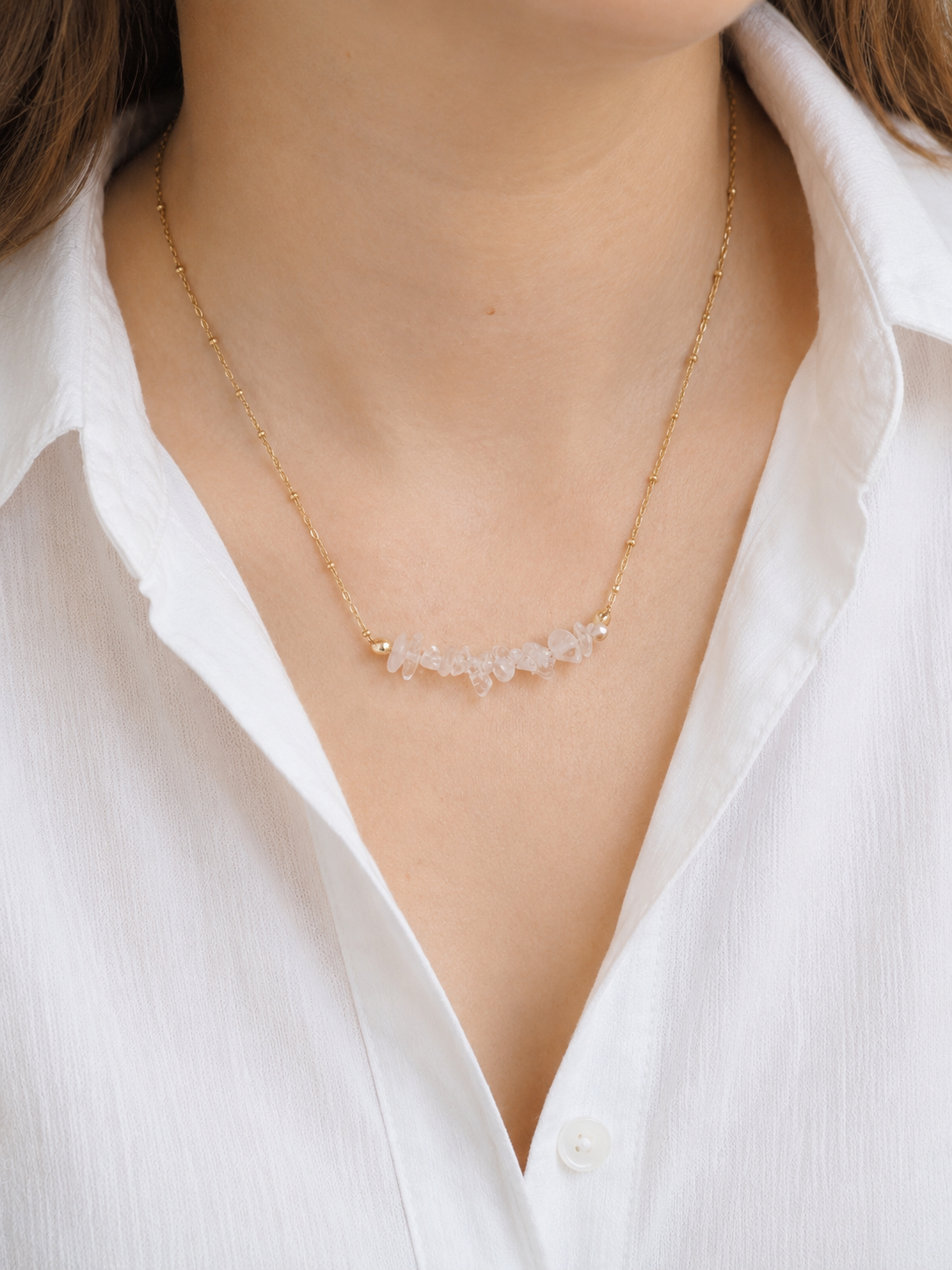 Collier avec perles en Quartz Blanc