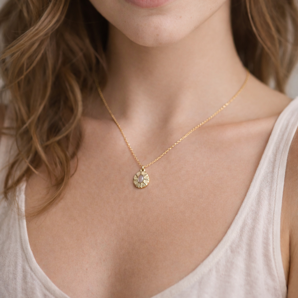 Collier pendentif avec Quartz Rose