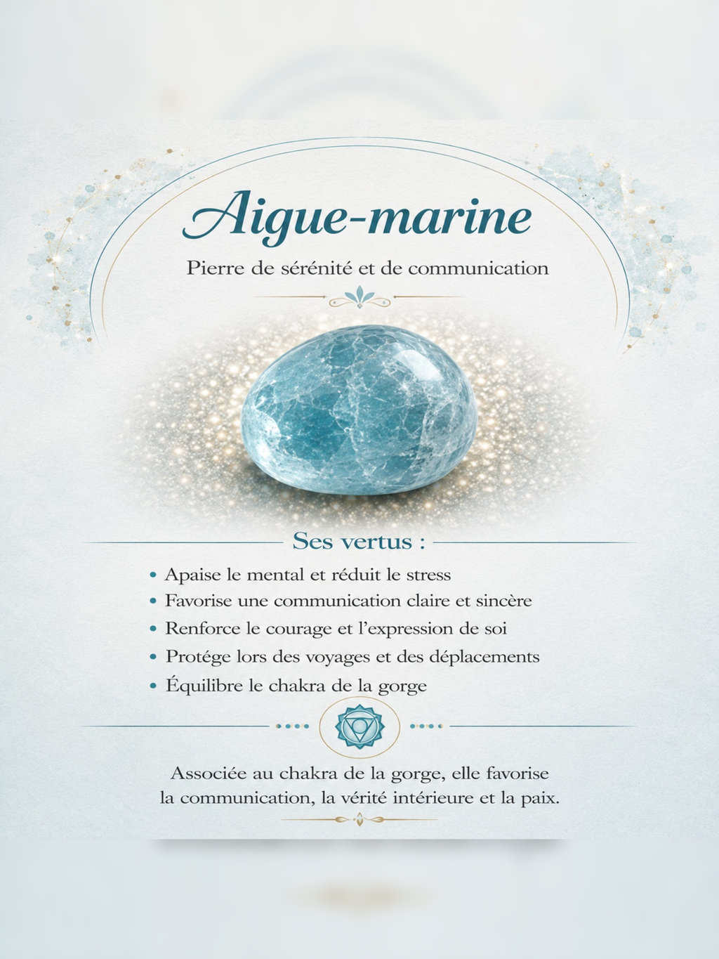 Collier avec pierres en Aigue Marine - Sérénité Courage Communication