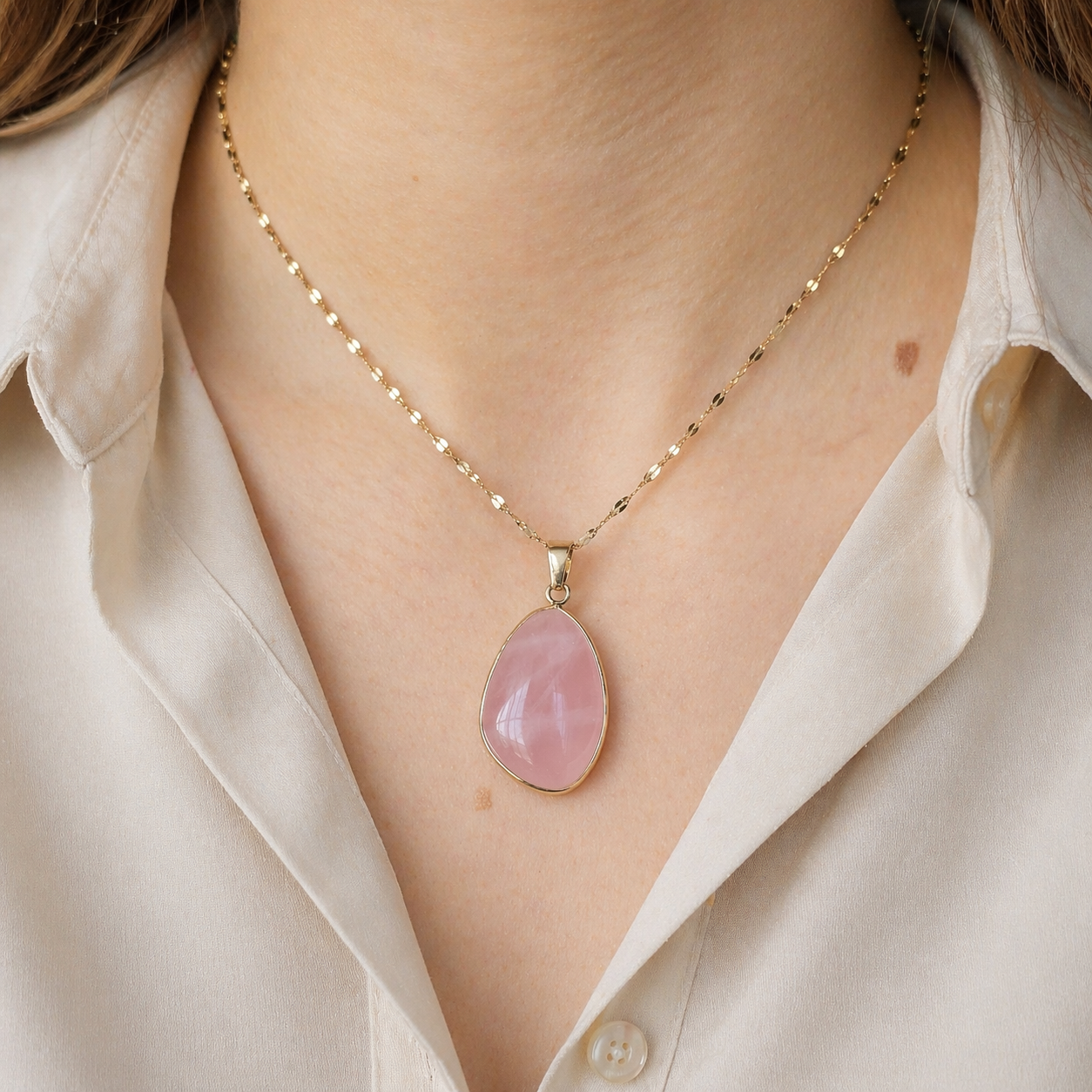 Collier pendentif en Quartz Rose