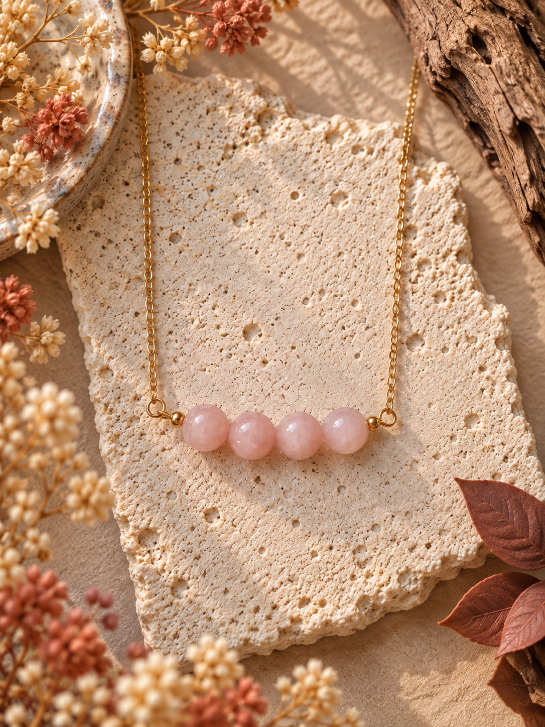 Collier avec perles en Pierre du Soleil - Joie Vitalité Optimisme