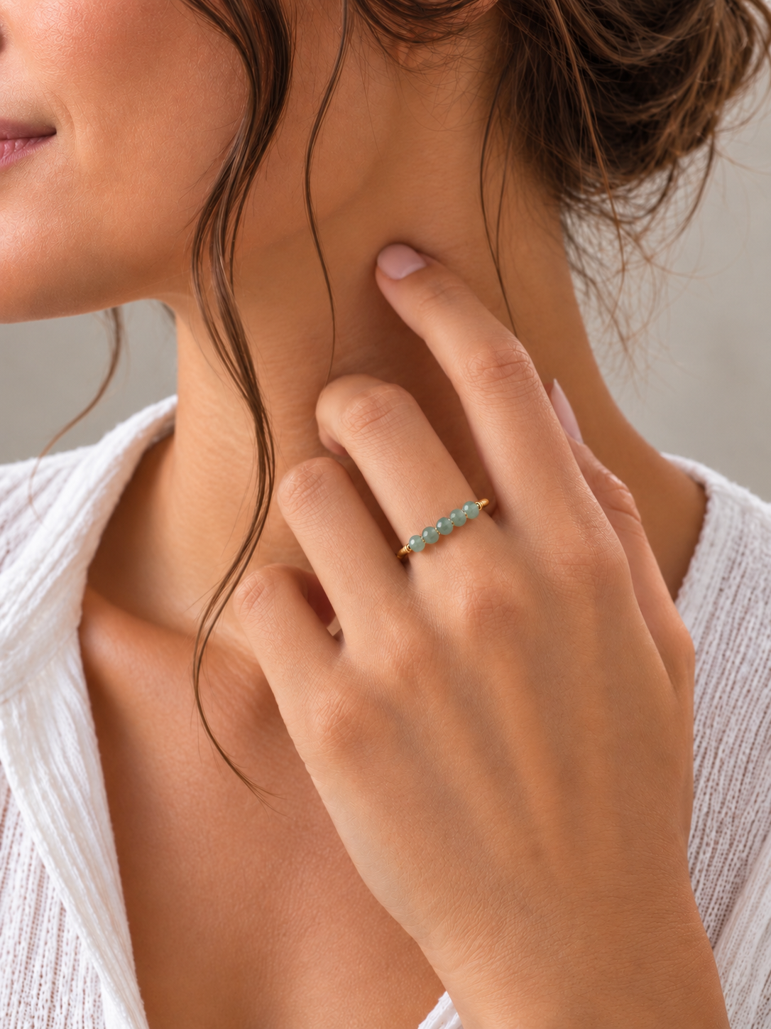 Bague avec perles en Aventurine verte - Chance Croissance Équilibre