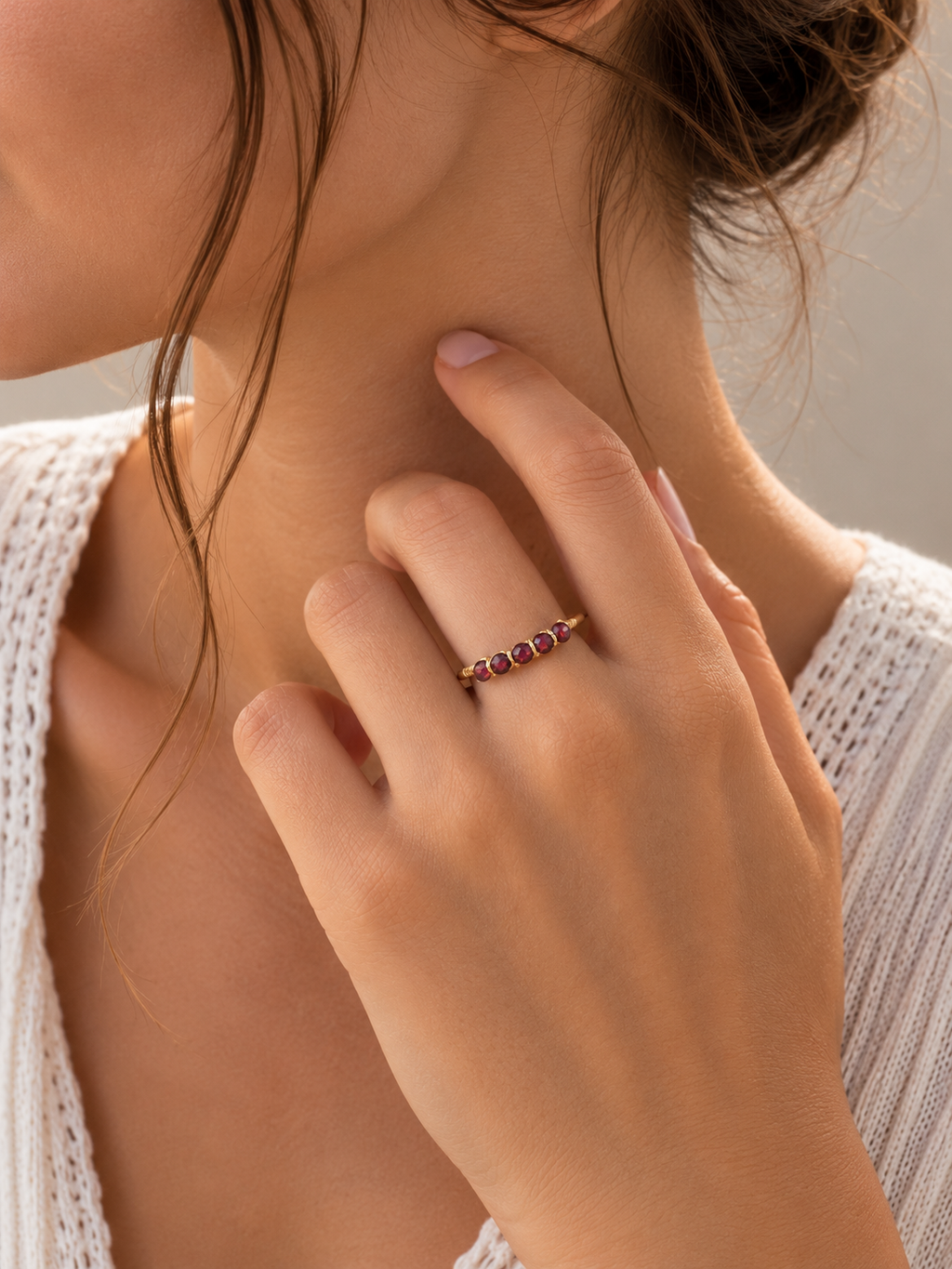 Bague avec perles en Grenat - Passion Force Vitalité