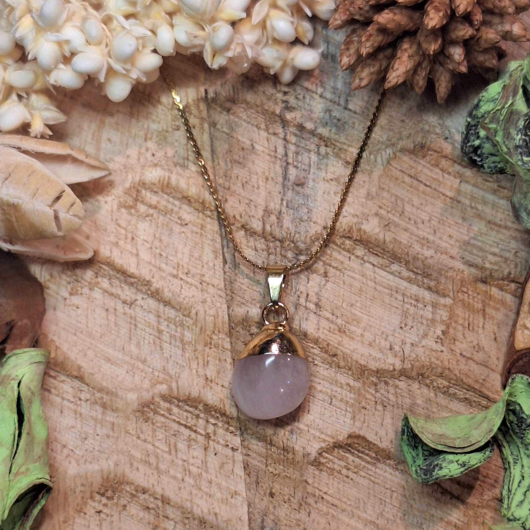 Collier pendentif en Quartz Rose