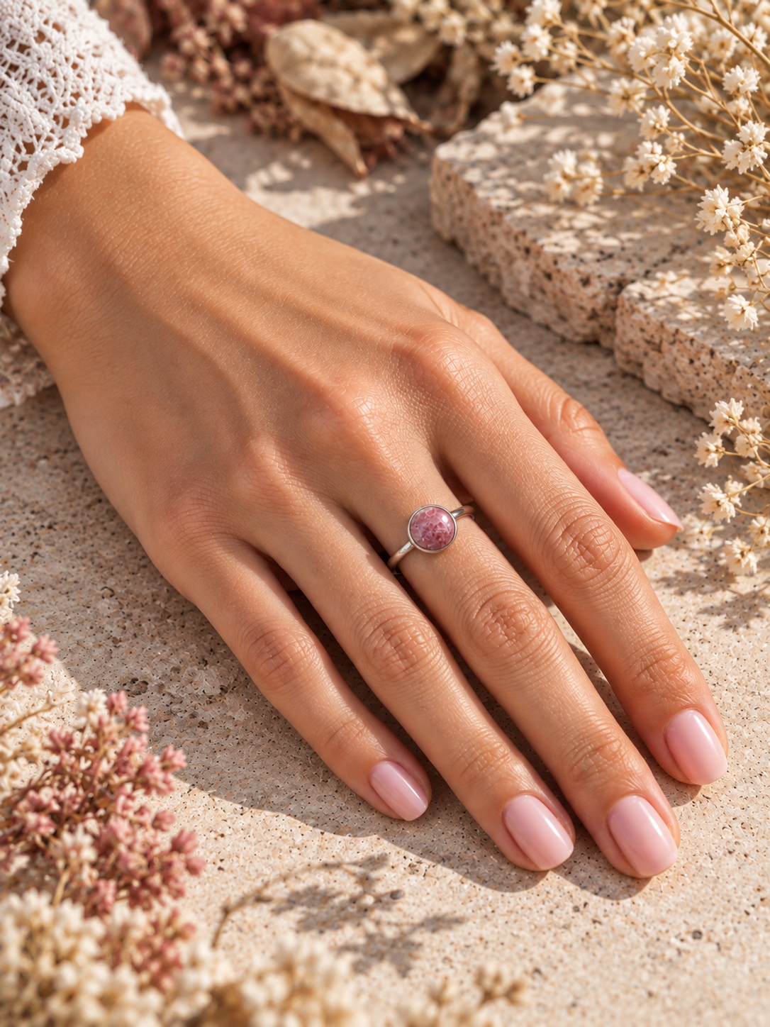 Bague avec Rhodonite - Harmonie Pardon Équilibre