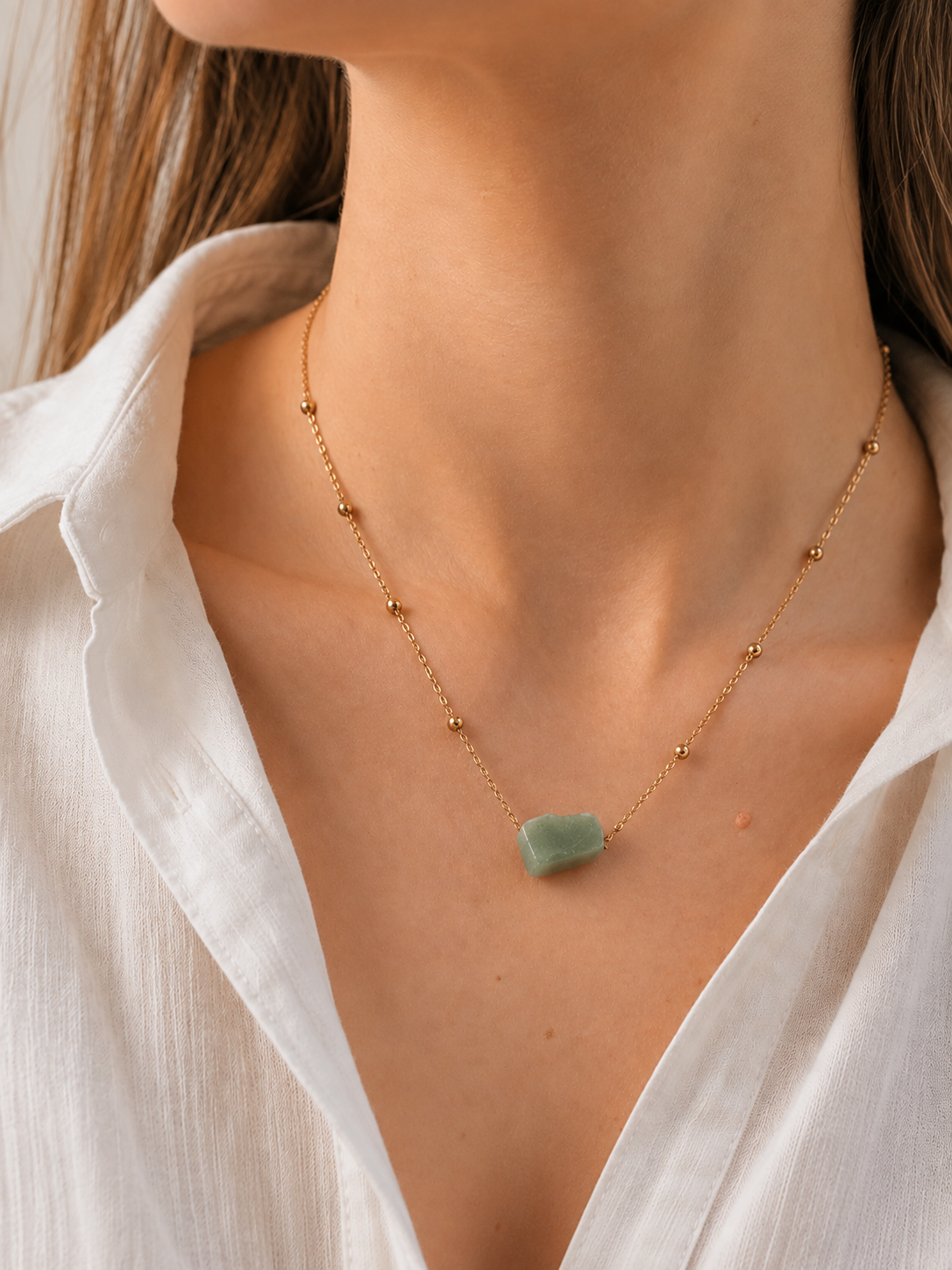 Collier avec pierre d'Aventurine - Chance Croissance Équilibre