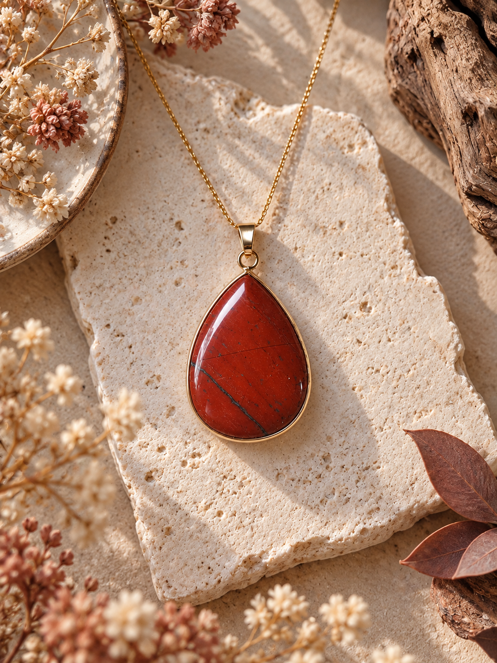 Collier avec pendentif en Jaspe Rouge - Force Courage Vitalité
