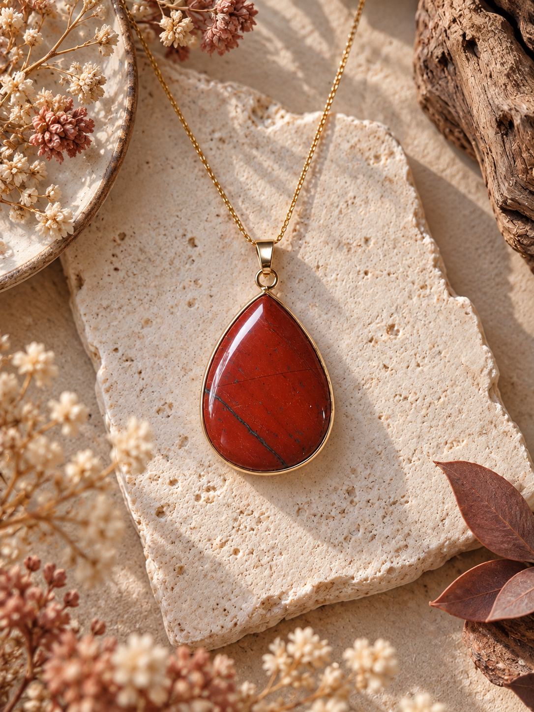 Collier avec pendentif en Jaspe Rouge - Force Courage Vitalité