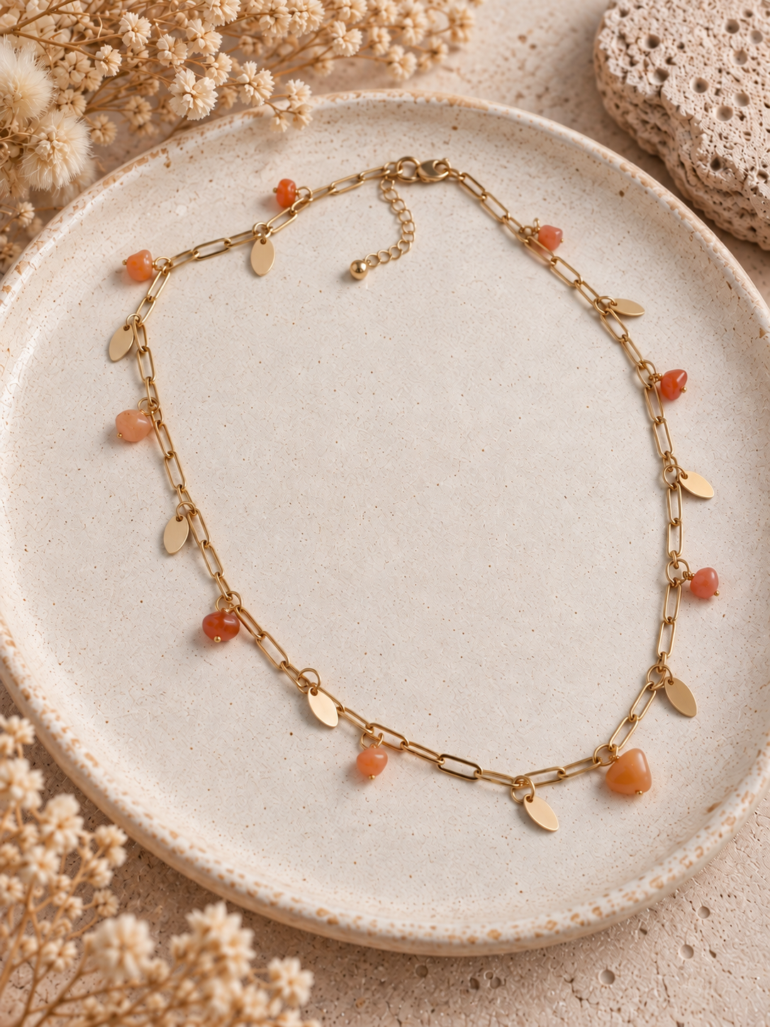 Collier à pétales et perles en Aventurine orange - Créativité Motivation Optimisme