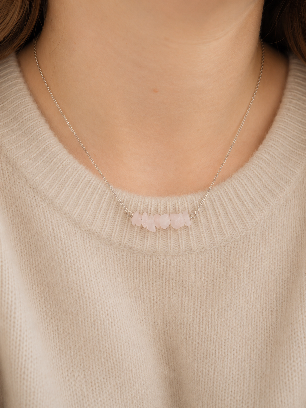 Collier avec perles de Quartz blanc
