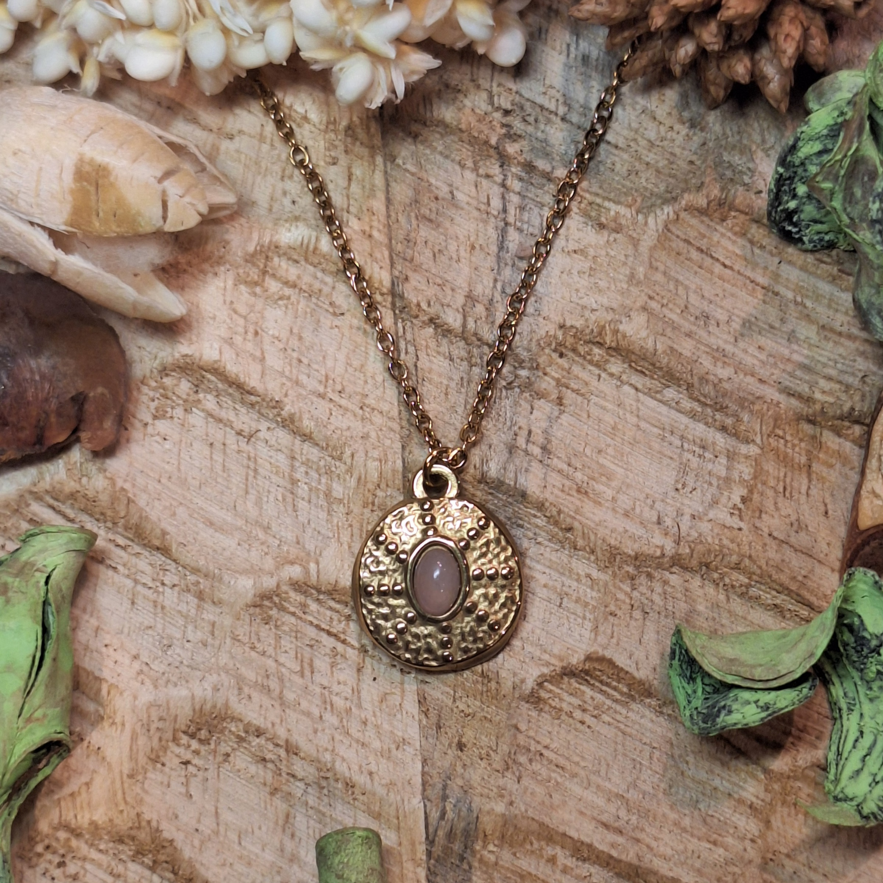 Collier pendentif avec Quartz Rose