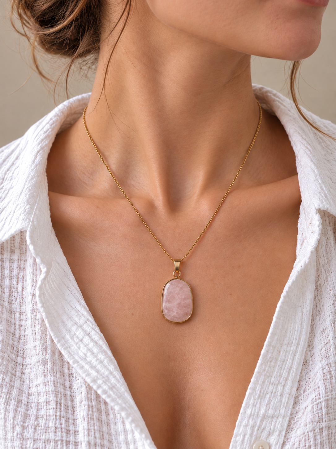 Collier pendentif en Quartz Rose - Amour Tendresse Réconfort