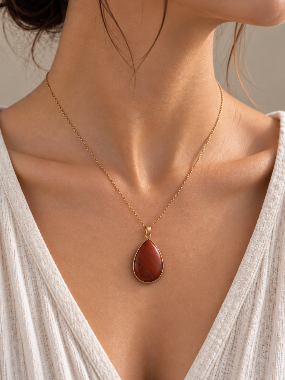 Collier avec pendentif en Jaspe Rouge - Force Courage Vitalité
