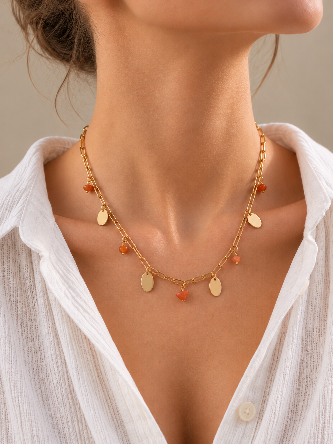 Collier à pétales et perles en Aventurine orange - Créativité Motivation Optimisme