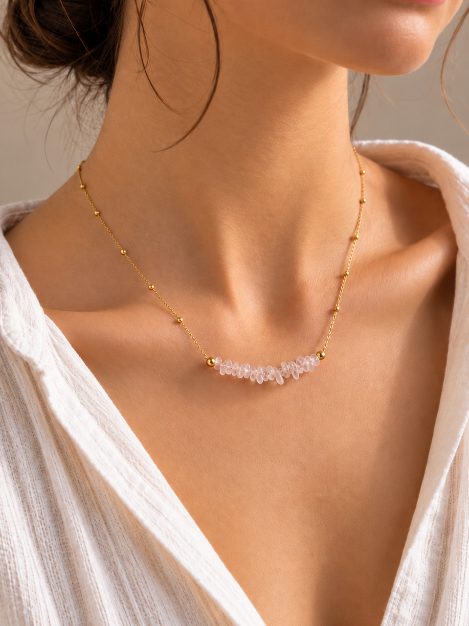 Collier avec perles en Quartz Blanc - Clarté Harmonie Énergie