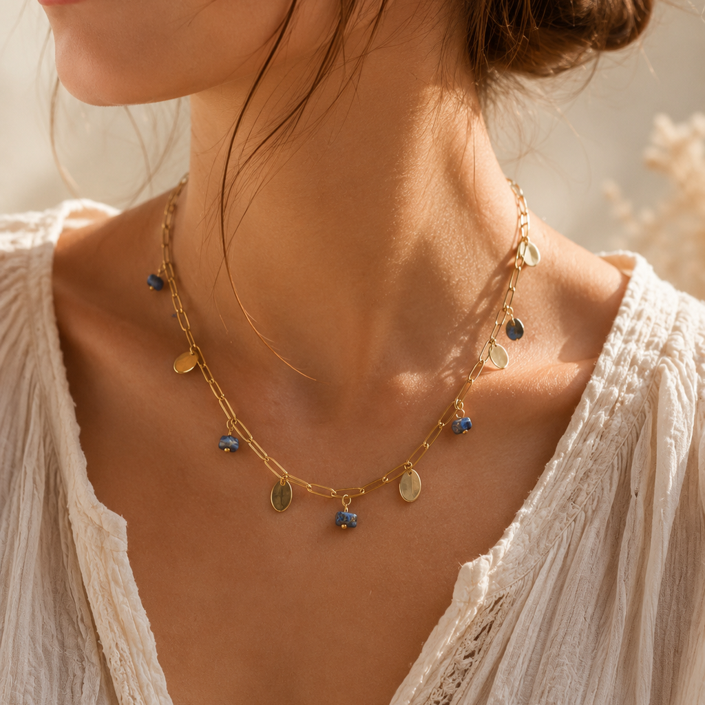 Collier à pétales et perles en Lapis-Lazuli - Sagesse Vérité Communication