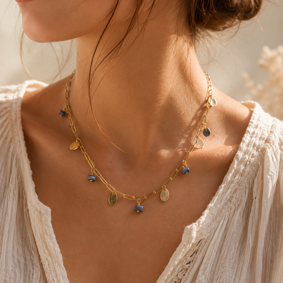 Collier à pétales et perles en Lapis-Lazuli - Sagesse Vérité Communication