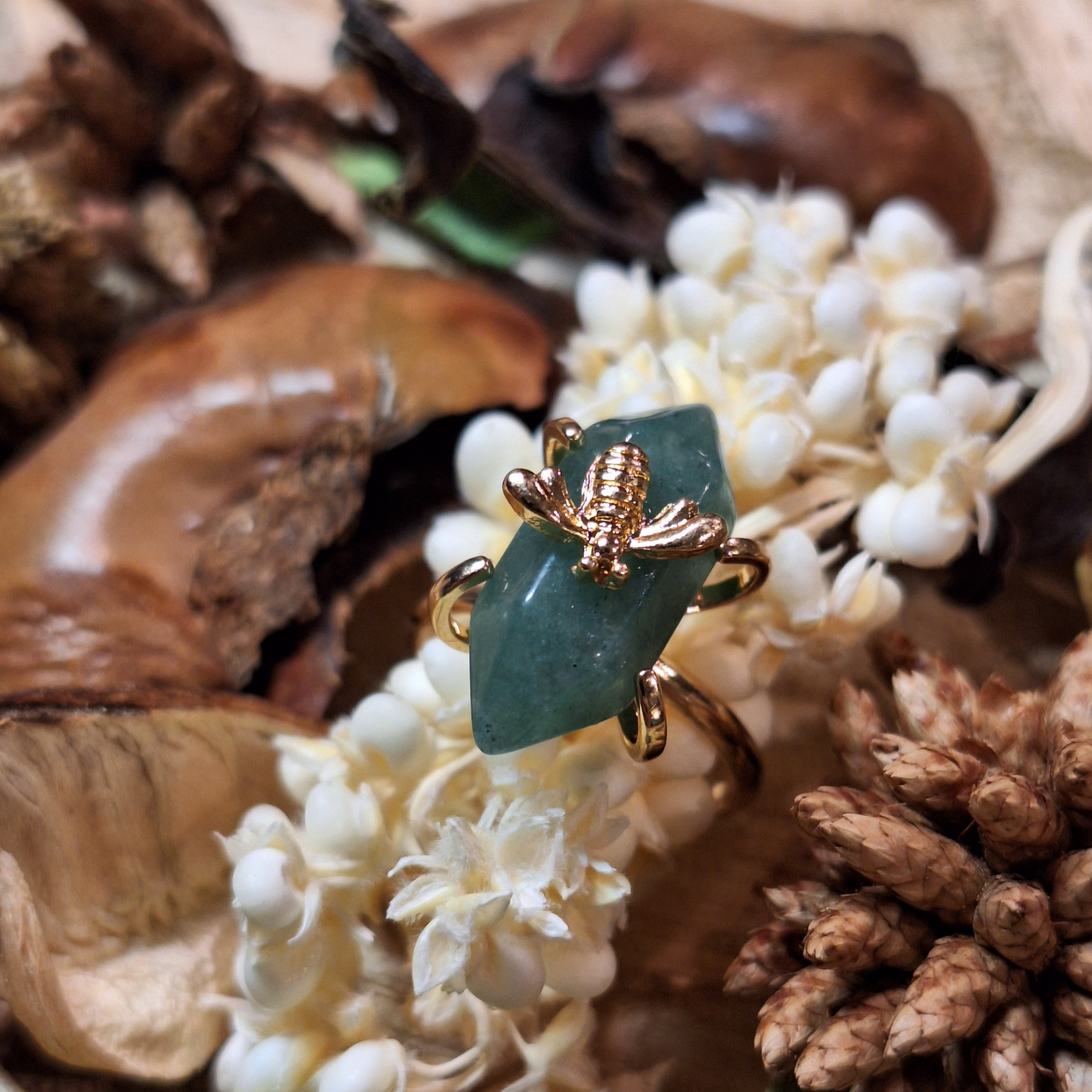 Bague aventurine et abeille