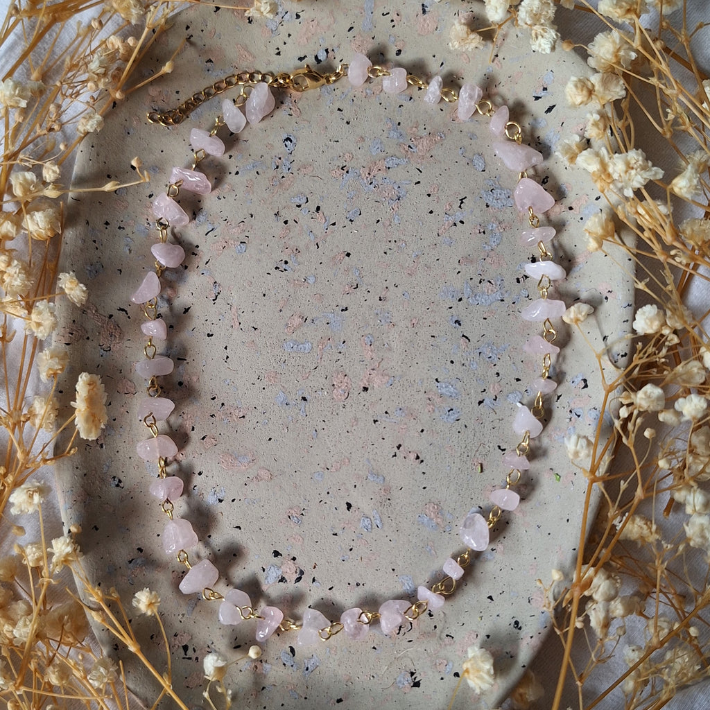 Collier avec perles en Quartz rose