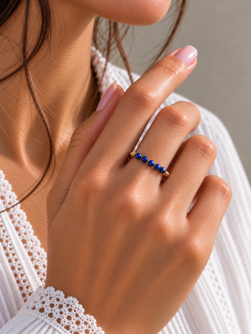Bague avec perles en Lapis-Lazuli - Sagesse Vérité Communication