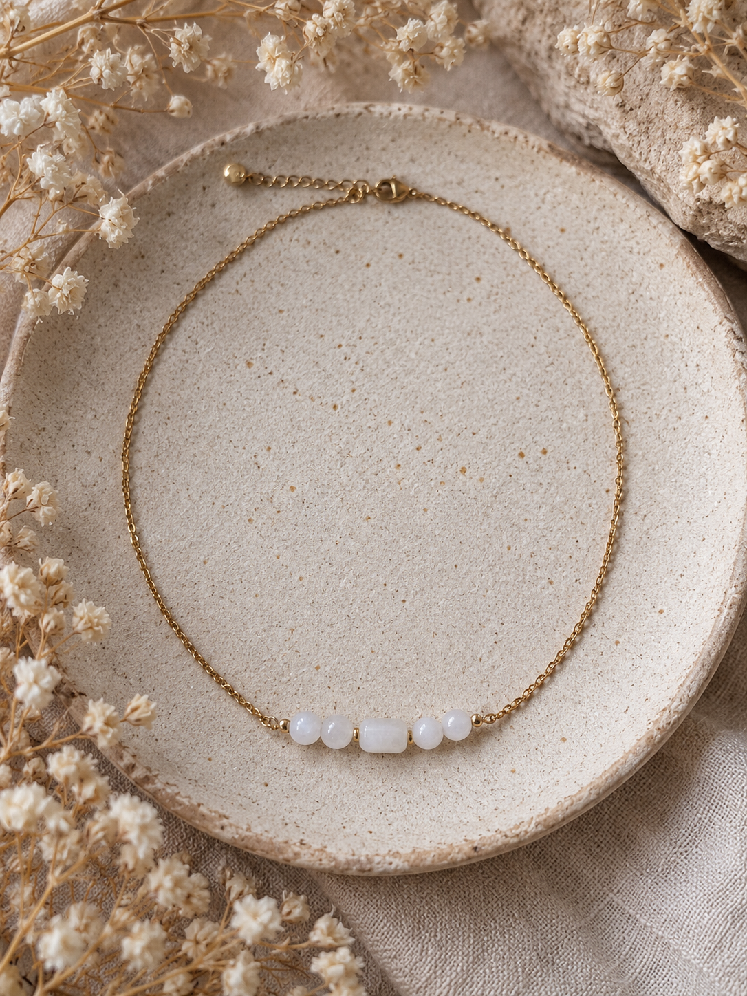 Collier avec perles en Pierre de Lune - Féminité Intuition Douceur