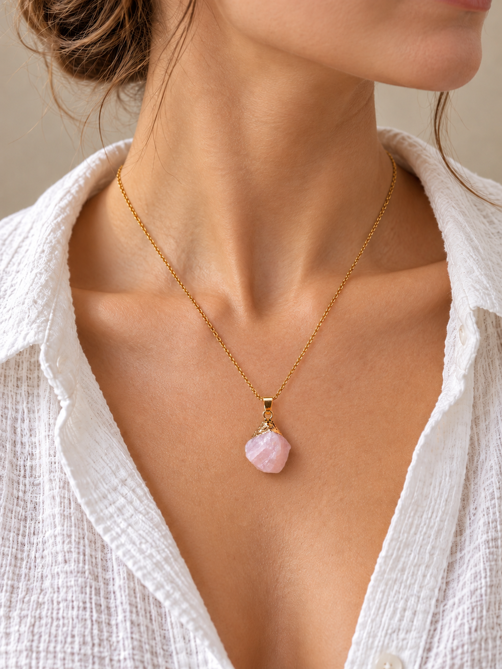 Collier pendentif en Quartz Rose - Amour Tendresse Réconfort