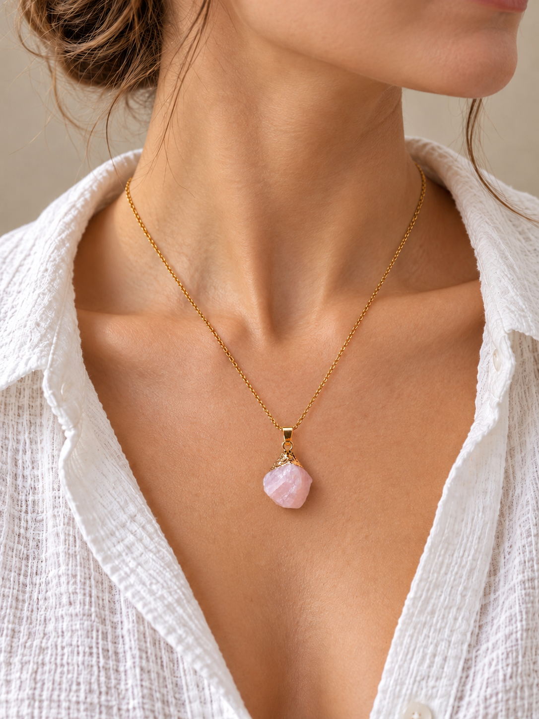 Collier pendentif en Quartz Rose - Amour Tendresse Réconfort