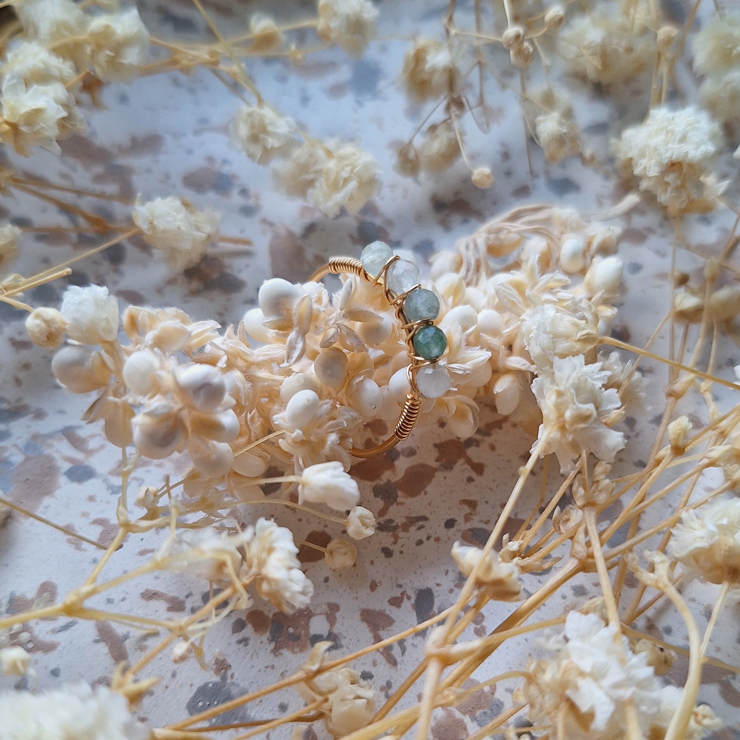 Bague avec perles en Aventurine verte - Chance Croissance Équilibre