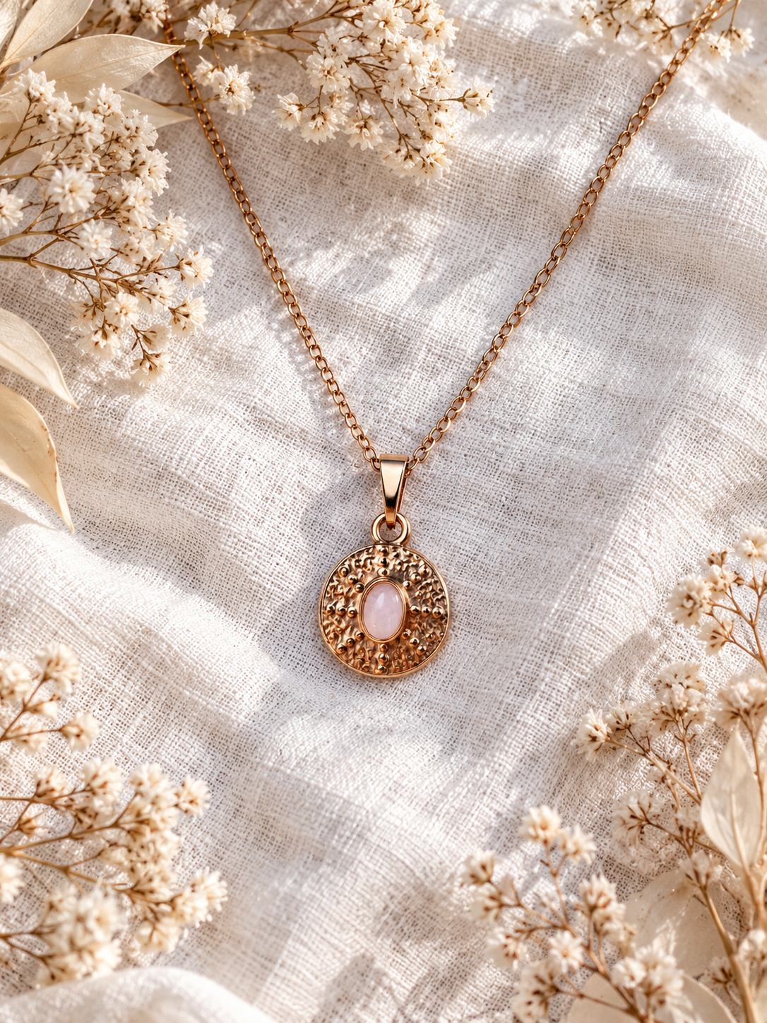 Collier pendentif avec Quartz Rose - Amour Tendresse Réconfort
