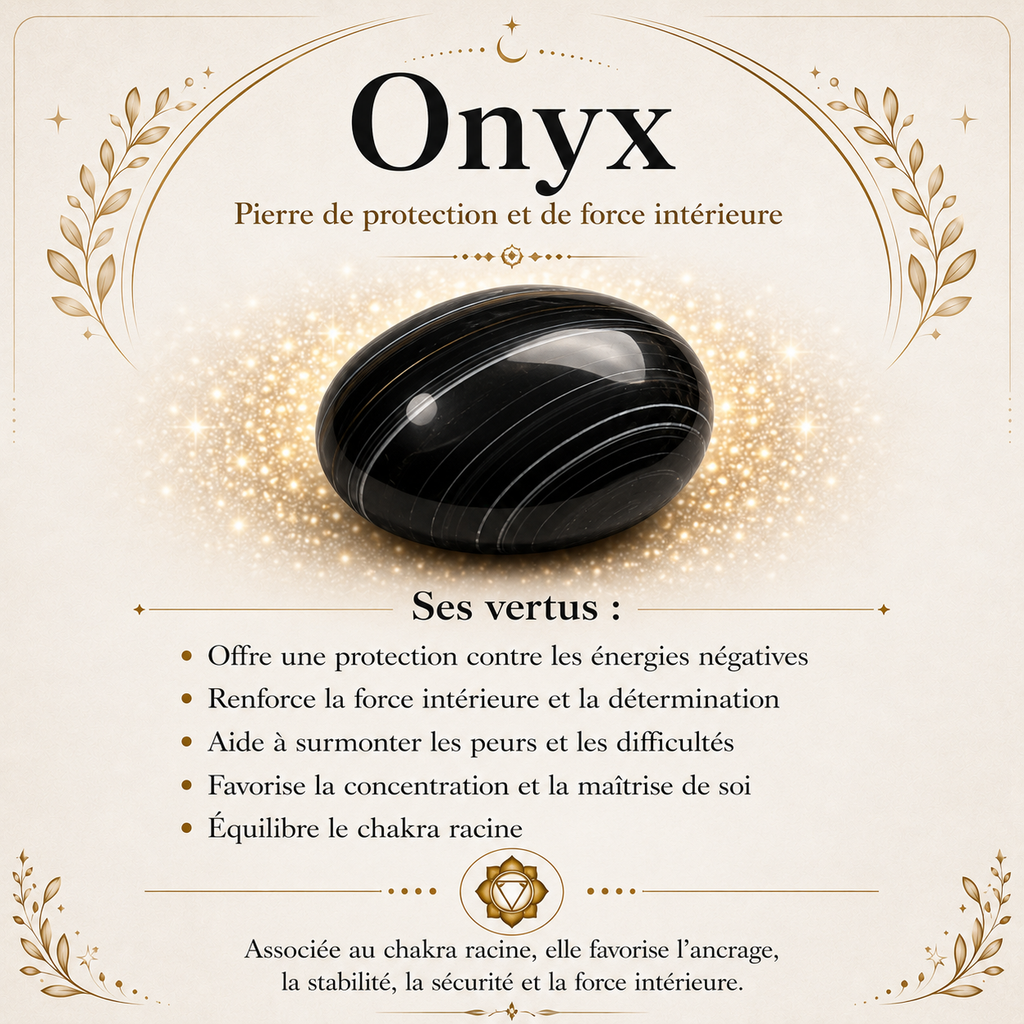Collier avec perles en Onyx - Protection Maîtrise Stabilité