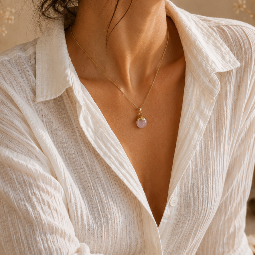 Collier pendentif en Quartz Rose - Amour Tendresse Réconfort