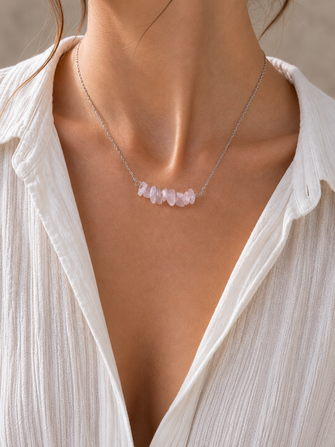Collier avec perles de Quartz blanc - Clarté Harmonie Énergie