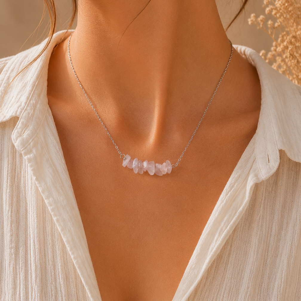 Collier avec perles de Quartz blanc - Clarté Harmonie Énergie