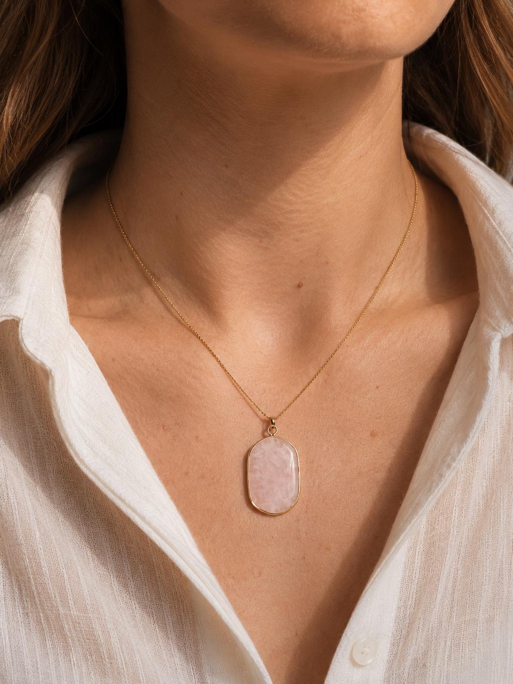 Collier pendentif en Quartz Rose - Amour Tendresse Réconfort