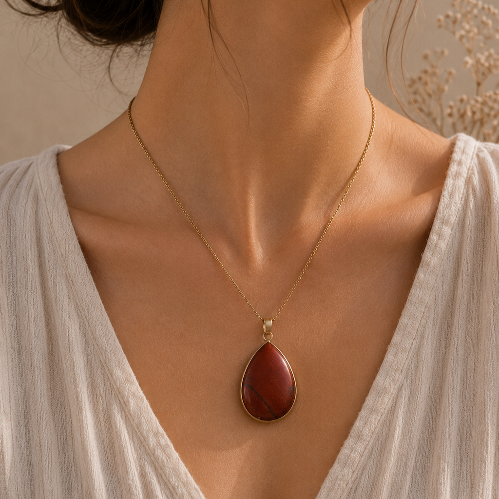 Collier avec pendentif en Jaspe Rouge - Force Courage Vitalité