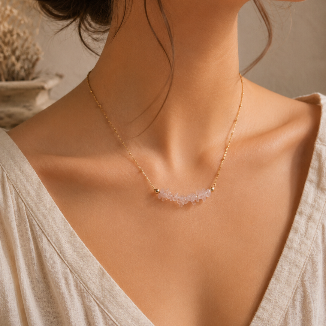 Collier avec perles en Quartz Blanc - Clarté Harmonie Énergie