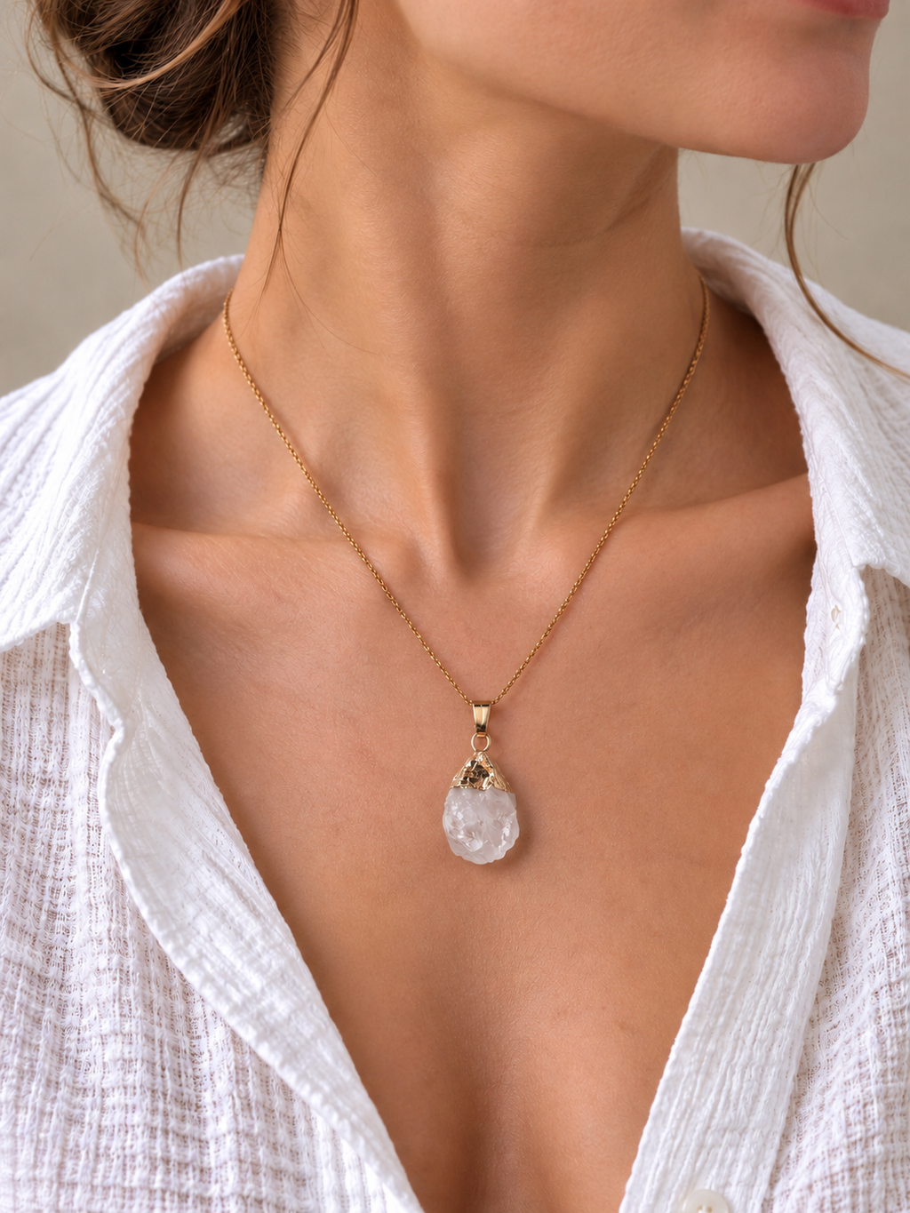 Collier pendentif en Quartz Blanc - Clarté Harmonie Énergie