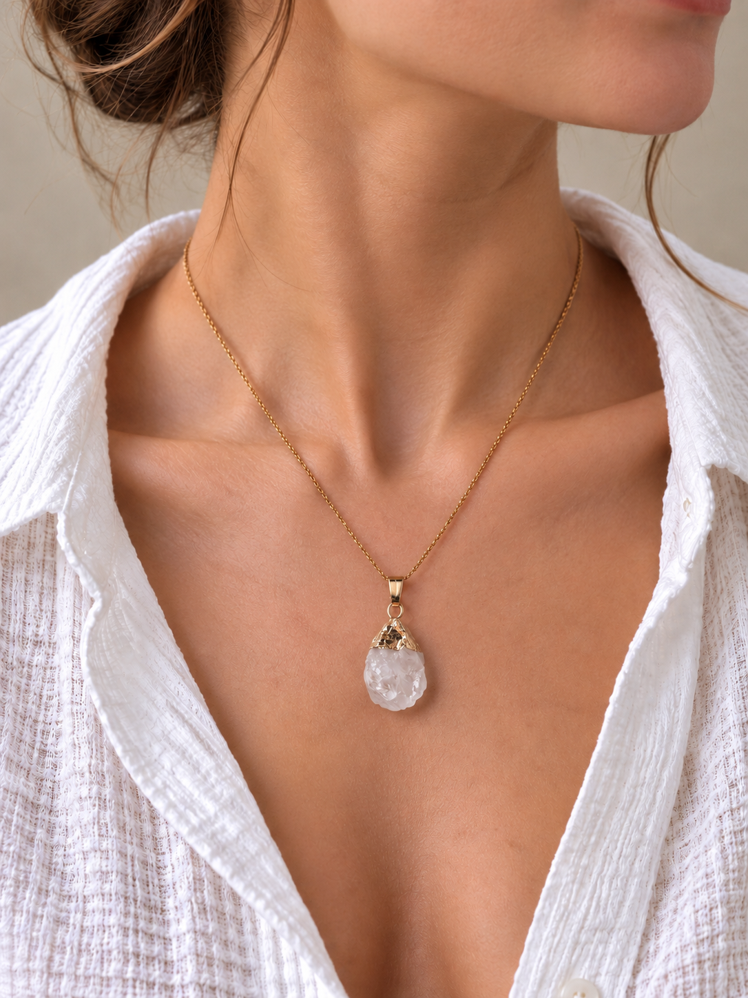 Collier pendentif en Quartz Blanc - Clarté Harmonie Énergie