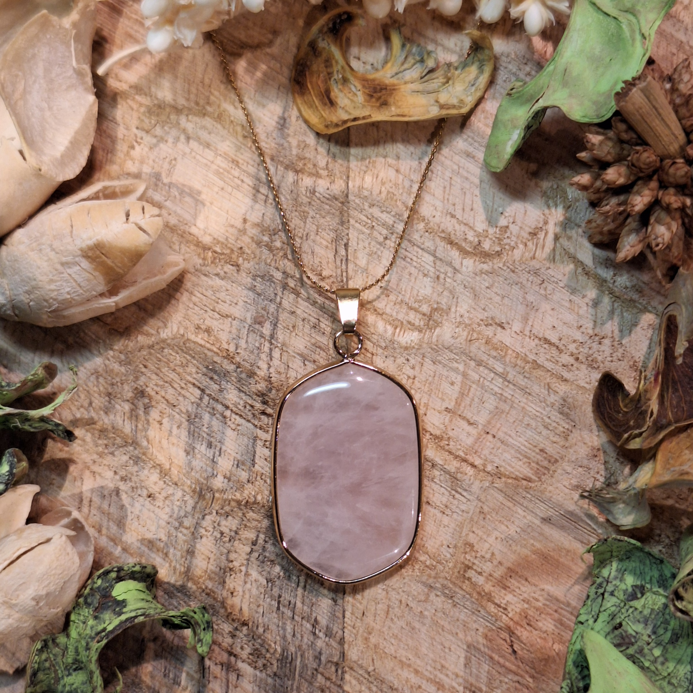 Collier pendentif en Quartz Rose