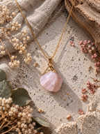 Collier pendentif en Quartz Rose - Amour Tendresse Réconfort