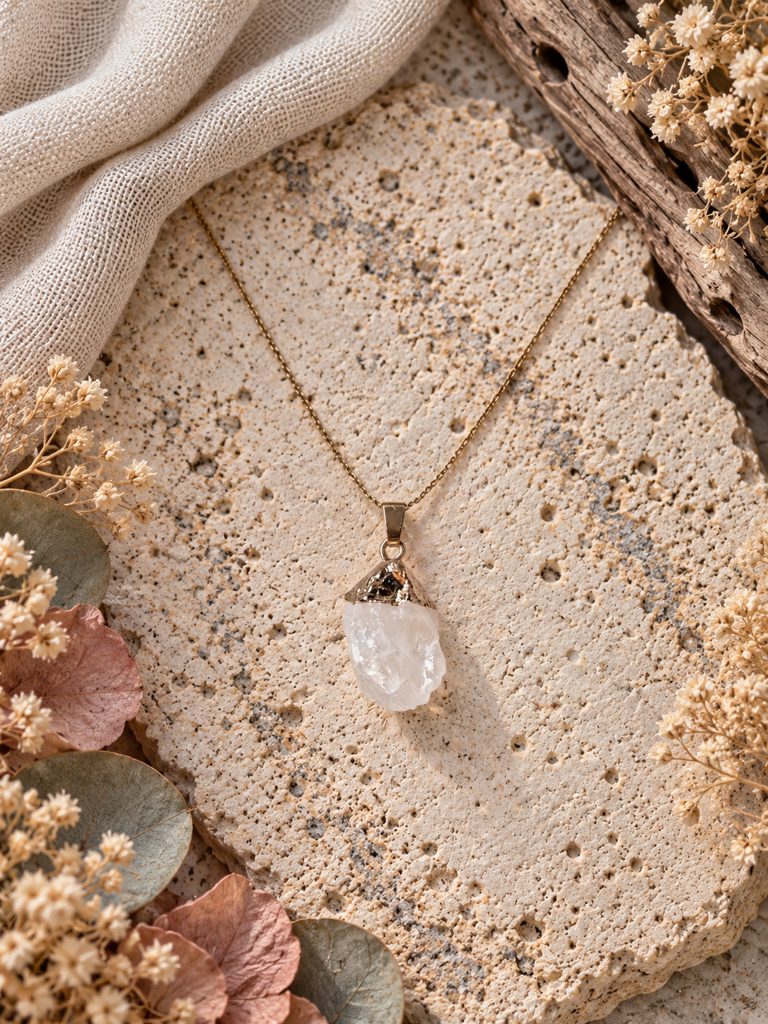 Collier pendentif en Quartz Blanc - Clarté Harmonie Énergie